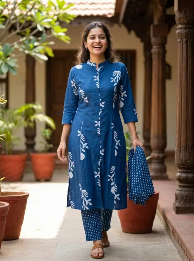 Royal Blue Traditional Printed Kurta Pant Set